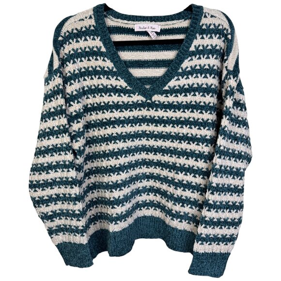 37. XL - HARLOW & ROSE - Chenille Teal Cream Super Soft Sweater NEW - Picture 2 of 6